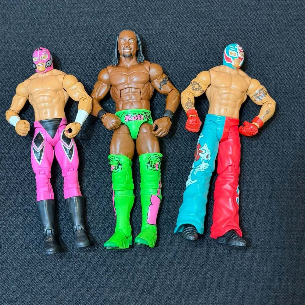 Mattel WWE Wrestling Action Figures Lot Of 3 Rey Mysterio & Kofi Kingston